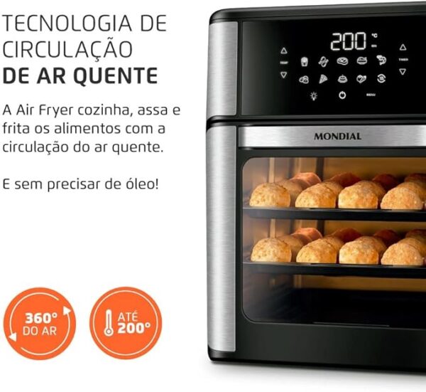 Fritadeira Air Fryer Forno Oven 12L, Mondial, Preto/Inox, 2000W, 220V - AFON-12L-BI - Image 4